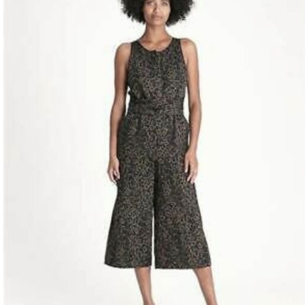 NWOT Banana Republic Leopard Print Linen Blend Wide Leg Crop Jumpsuit SZ6